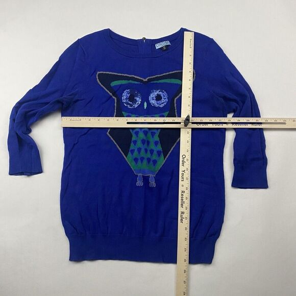 Cynthia Rowley Royal Purple Owl Sweater Sequins Round Neck Back Zip Cotton Sz M - Picture 2 of 9